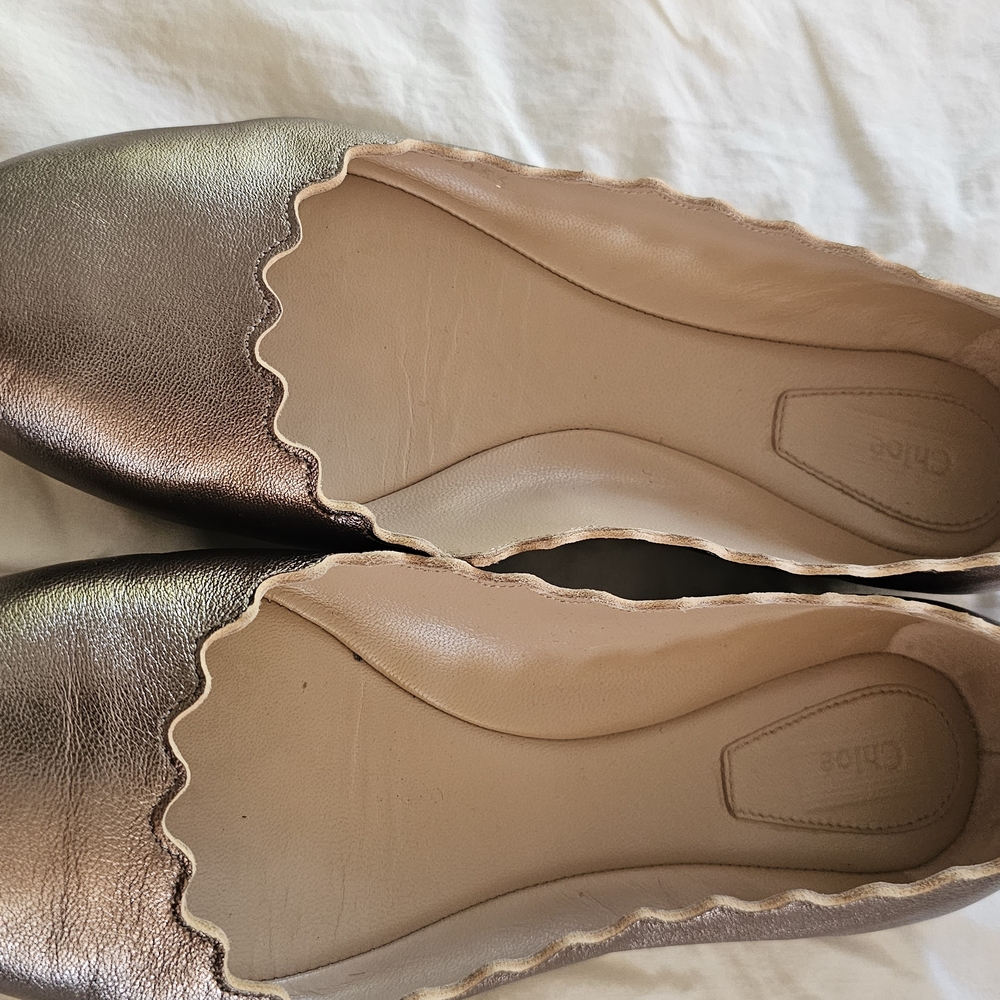 Metallic Bronze Scalloped Ballet Flats